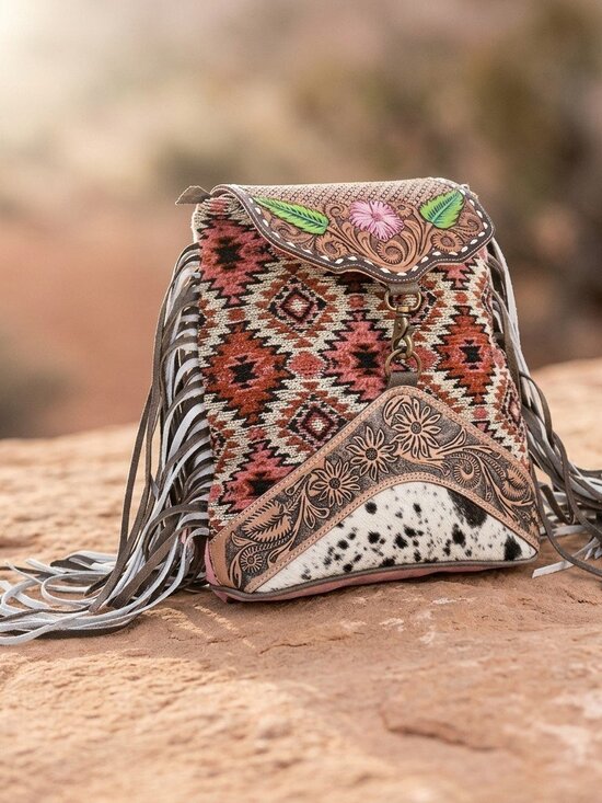 Boho Fringe Upcycled tooled backpack